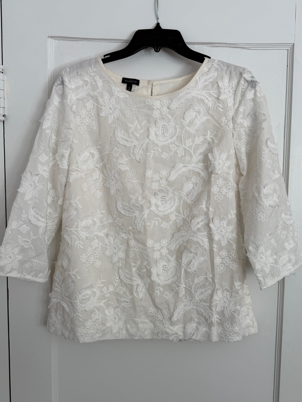 Talbots Cream White Floral Lace 3/4 Sleeve Blouse